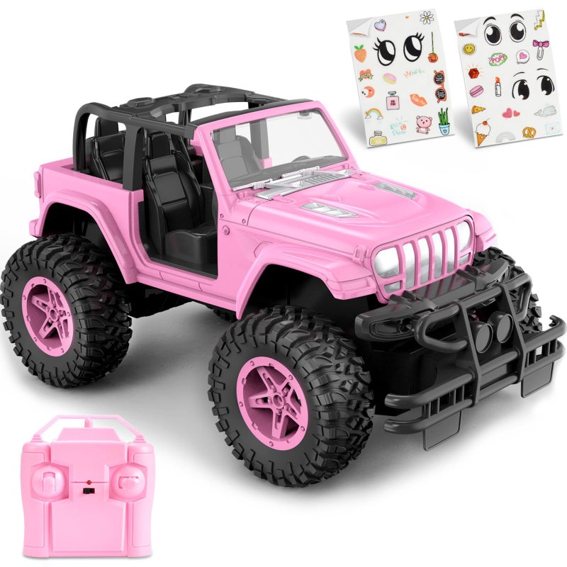 NQD RC Cars with DIY Sticker, Pink Remote Control Car for Girls, 2.4Ghz Jeep RC Trucks, Little Girl Toys Birthday Xmas for 3 Years Old and Up - Image 1